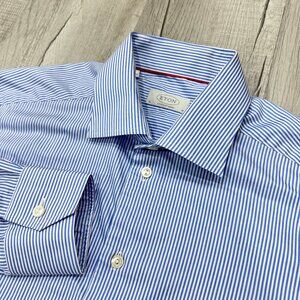 Eton Contemporary Dress Shirt Men’s 41 16 Blue And White Stripe Button Up